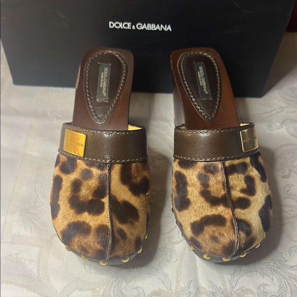 Dolce & Gabbana Brown Leopard Print Mules